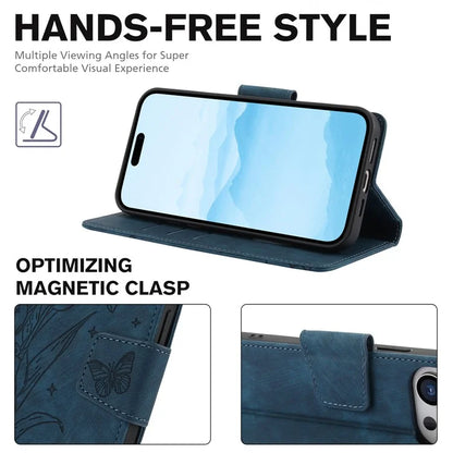 SY-001 For iPhone 16 Pro Max Case PU Leather Flip Phone Cover Imprinted Butterfly Flower