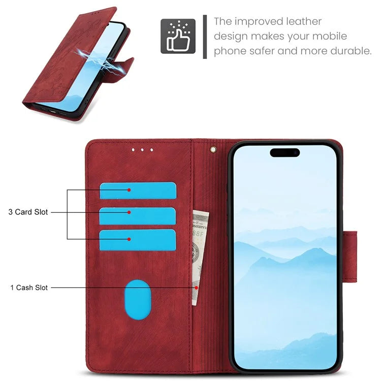 SY-001 For iPhone 16 Pro Max Case PU Leather Flip Phone Cover Imprinted Butterfly Flower