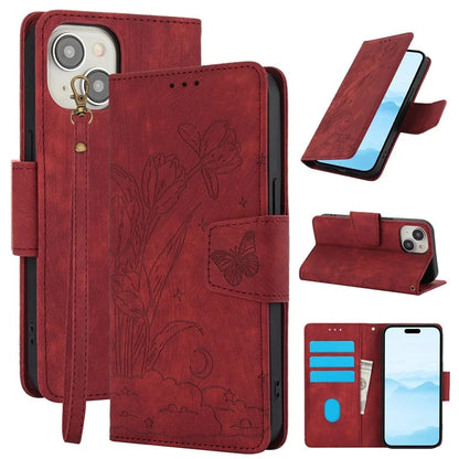SY-001 For iPhone 15 Case Flip Wallet Shockproof Leather Phone Cover with Wrist Strap