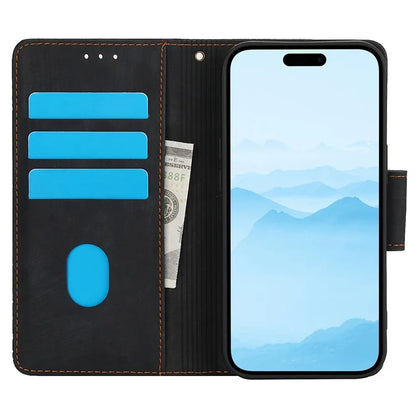 SY-001 For iPhone 15 Case Flip Wallet Shockproof Leather Phone Cover with Wrist Strap