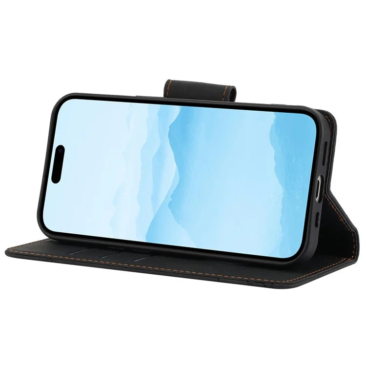 SY-001 For iPhone 15 Case Flip Wallet Shockproof Leather Phone Cover with Wrist Strap