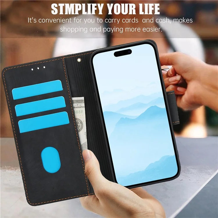 SY-001 For iPhone 15 Case Flip Wallet Shockproof Leather Phone Cover with Wrist Strap