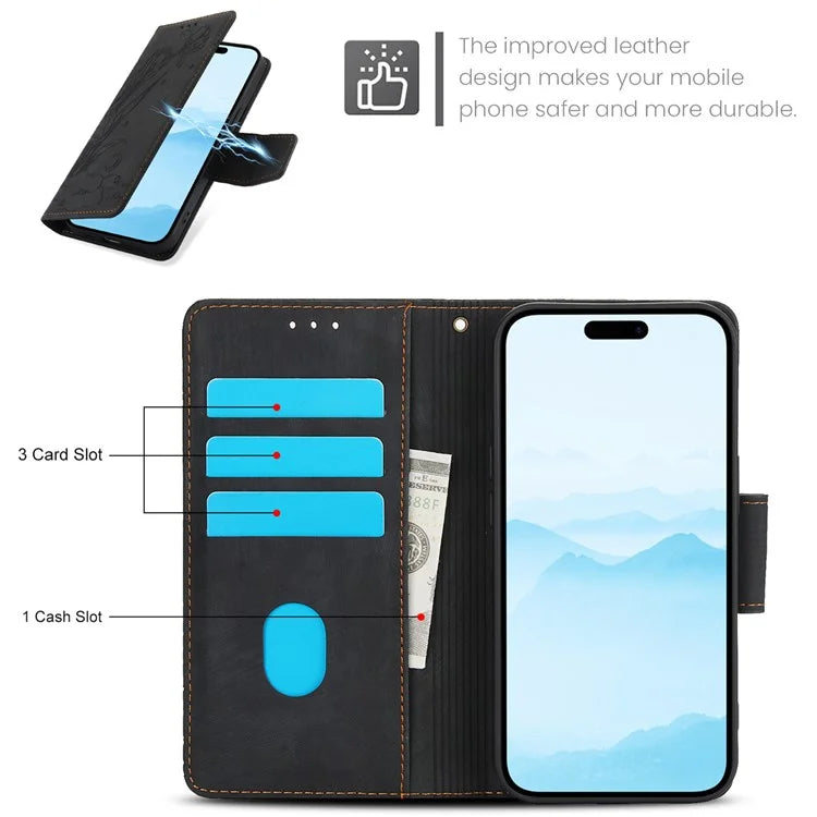 SY-001 For iPhone 15 Case Flip Wallet Shockproof Leather Phone Cover with Wrist Strap