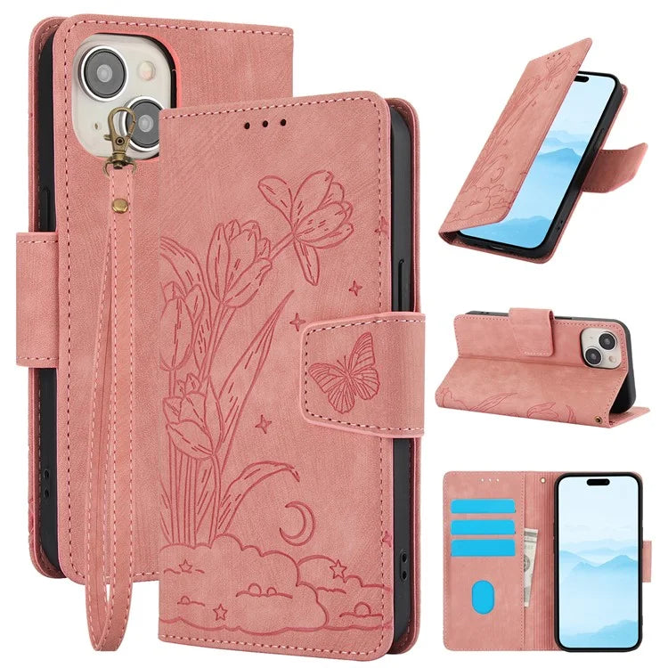 SY-001 For iPhone 15 Case Flip Wallet Shockproof Leather Phone Cover with Wrist Strap