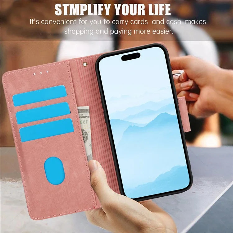 SY-001 For iPhone 15 Case Flip Wallet Shockproof Leather Phone Cover with Wrist Strap