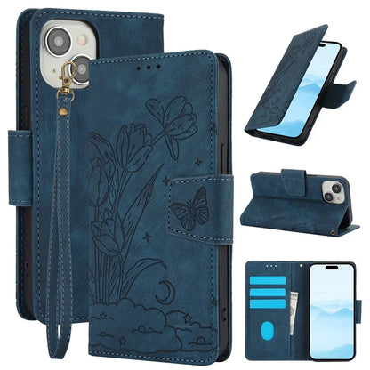 SY-001 For iPhone 15 Case Flip Wallet Shockproof Leather Phone Cover with Wrist Strap