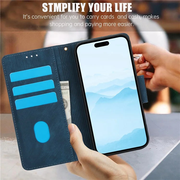SY-001 For iPhone 15 Case Flip Wallet Shockproof Leather Phone Cover with Wrist Strap