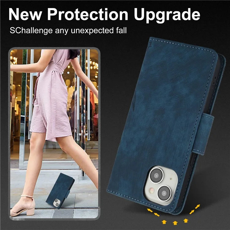 SY-001 For iPhone 15 Case Flip Wallet Shockproof Leather Phone Cover with Wrist Strap
