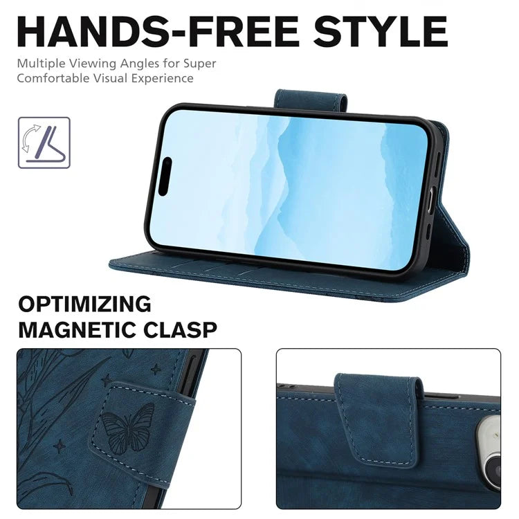 SY-001 For iPhone 15 Case Flip Wallet Shockproof Leather Phone Cover with Wrist Strap