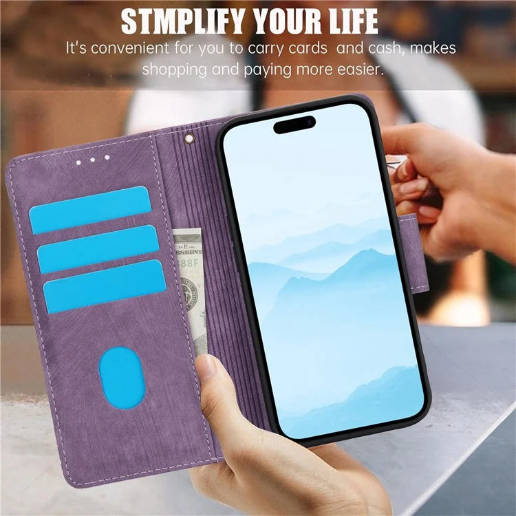 SY-001 For iPhone 15 Case Flip Wallet Shockproof Leather Phone Cover with Wrist Strap