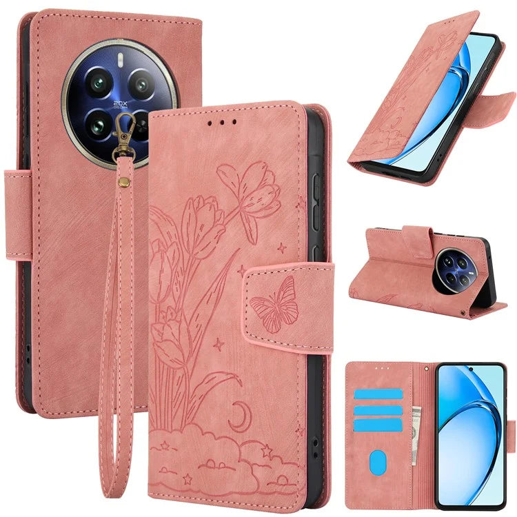 SY-001 For Realme 12 Pro 5G / 12 Pro+ 5G Case with Wrist Strap Butterfly Flower Leather Phone Cover Folio Wallet