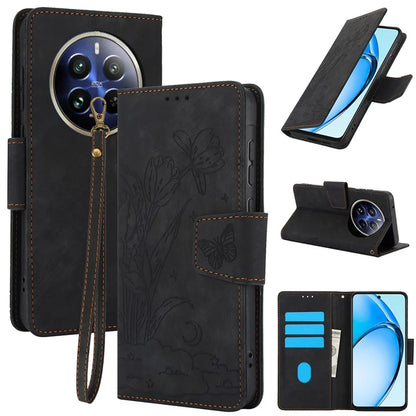 SY-001 For Realme 12 Pro 5G / 12 Pro+ 5G Case with Wrist Strap Butterfly Flower Leather Phone Cover Folio Wallet