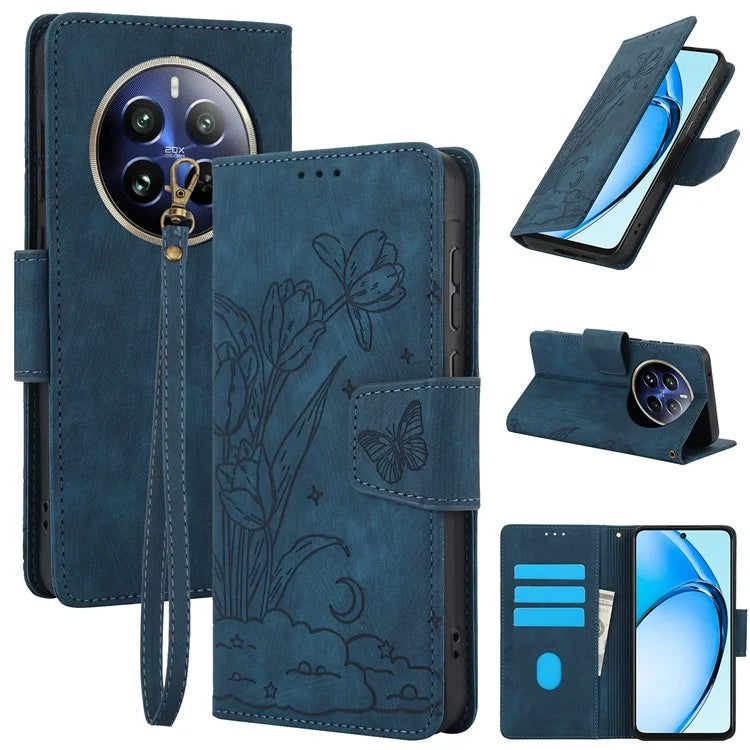 SY-001 For Realme 12 Pro 5G / 12 Pro+ 5G Case with Wrist Strap Butterfly Flower Leather Phone Cover Folio Wallet