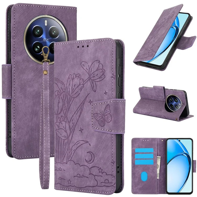 SY-001 For Realme 12 Pro 5G / 12 Pro+ 5G Case with Wrist Strap Butterfly Flower Leather Phone Cover Folio Wallet