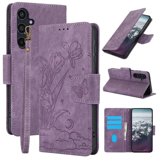 SY-001 For Samsung Galaxy A05s 4G Leather Case with Strap Butterfly Flower Phone Cover