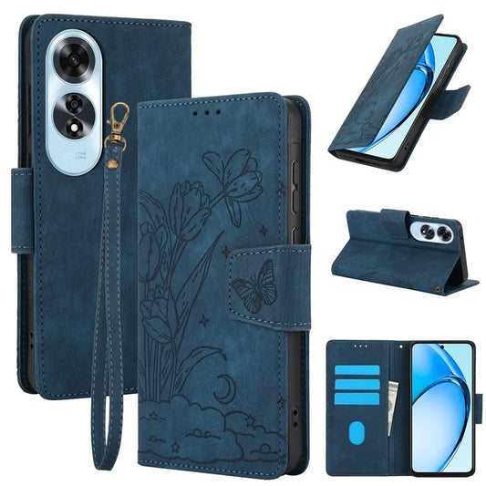 SY-001 For Oppo A60 4G Case with Hand Strap Butterfly Flower Leather Wallet Phone Cover