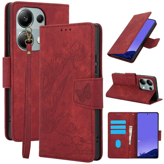 SY-001 For Xiaomi Redmi Note 13 4G Case with Card Holders Flower Butterfly Leather Phone Cover