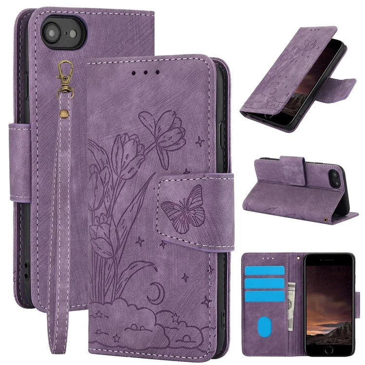SY-001 For iPhone SE (2024) Case Butterfly Flower Anti-Scratch Leather Phone Cover