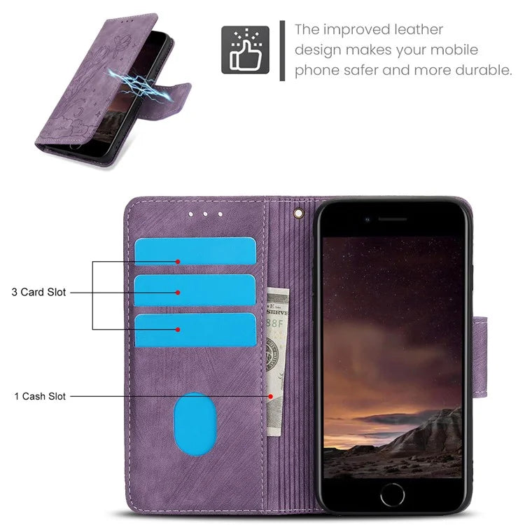 SY-001 For iPhone SE (2024) Case Butterfly Flower Anti-Scratch Leather Phone Cover