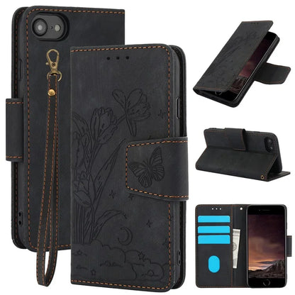 SY-001 For iPhone SE (2024) Case Butterfly Flower Anti-Scratch Leather Phone Cover