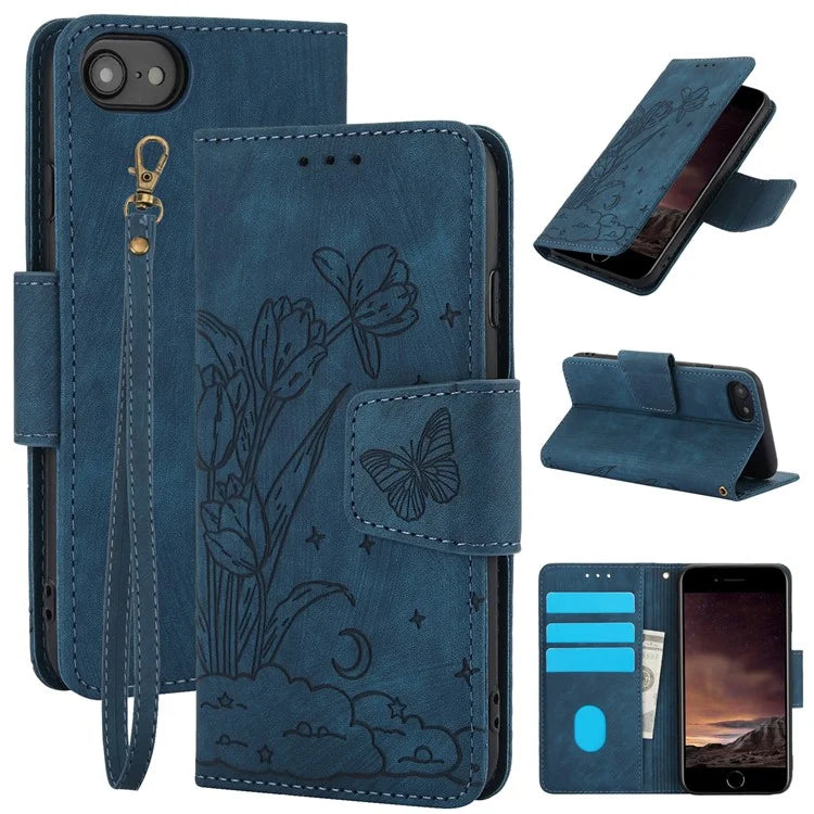 SY-001 For iPhone SE (2024) Case Butterfly Flower Anti-Scratch Leather Phone Cover
