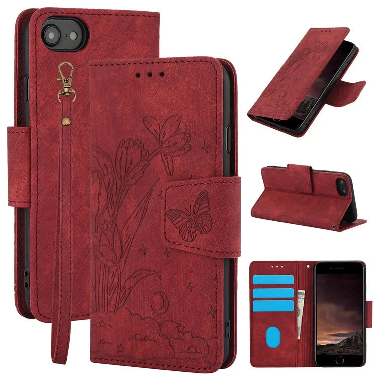 SY-001 For iPhone SE (2024) Case Butterfly Flower Anti-Scratch Leather Phone Cover