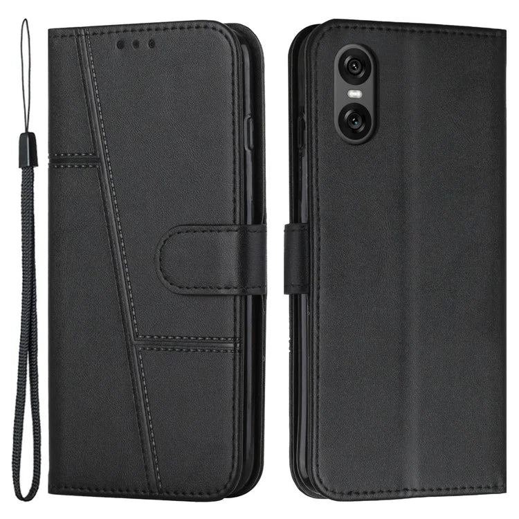 For Sony Xperia 10 VI Case Calf Texture Fully Wrapped PU Leather Cell Phone Cover