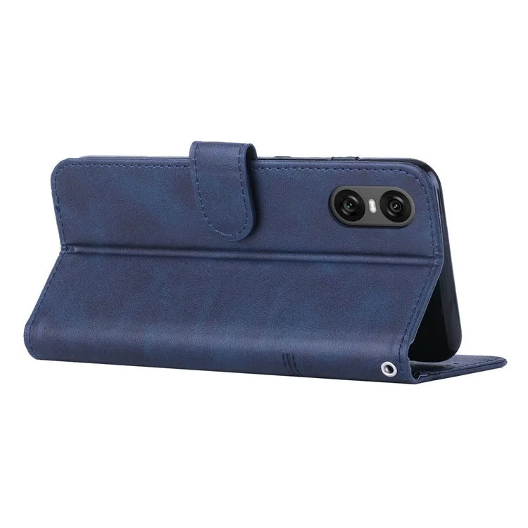 For Sony Xperia 10 VI Case Calf Texture Fully Wrapped PU Leather Cell Phone Cover