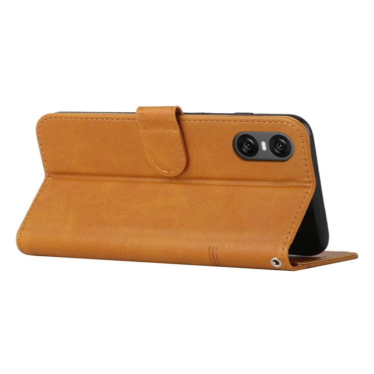 For Sony Xperia 10 VI Case Calf Texture Fully Wrapped PU Leather Cell Phone Cover
