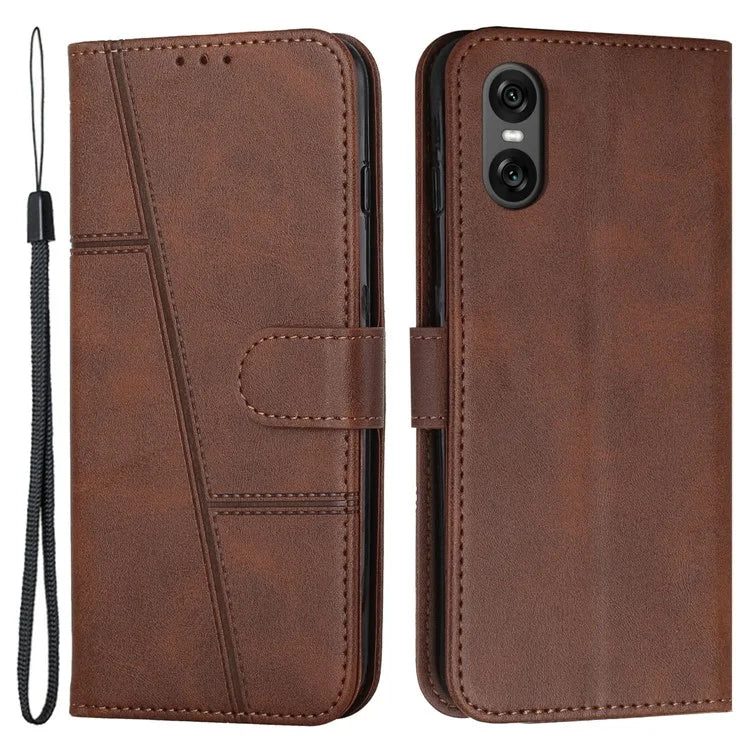 For Sony Xperia 10 VI Case Calf Texture Fully Wrapped PU Leather Cell Phone Cover
