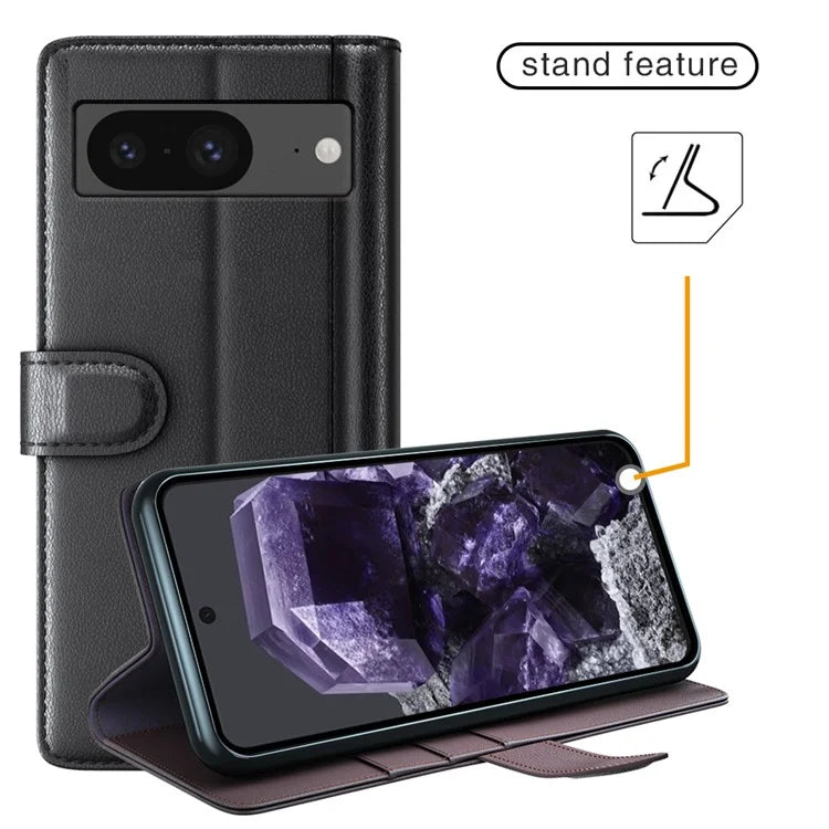 For Google Pixel 8 Wallet Case Genuine Split Leather Phone Cover with Card Holder