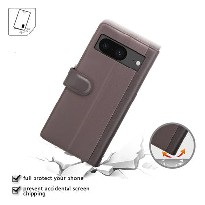 For Google Pixel 8 Wallet Case Genuine Split Leather Phone Cover with Card Holder