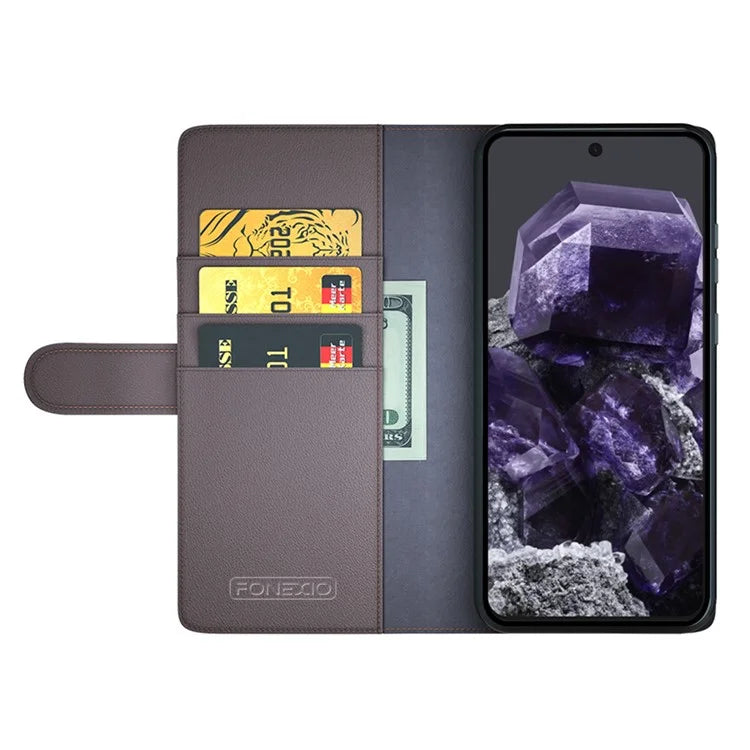 For Google Pixel 8 Wallet Case Genuine Split Leather Phone Cover with Card Holder