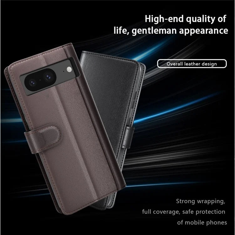 For Google Pixel 8 Wallet Case Genuine Split Leather Phone Cover with Card Holder