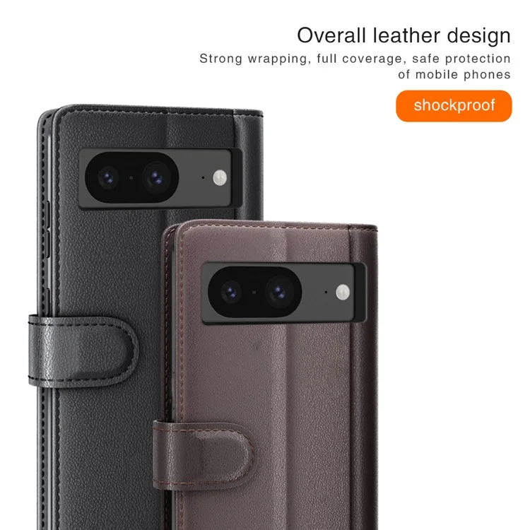 For Google Pixel 8 Wallet Case Genuine Split Leather Phone Cover with Card Holder