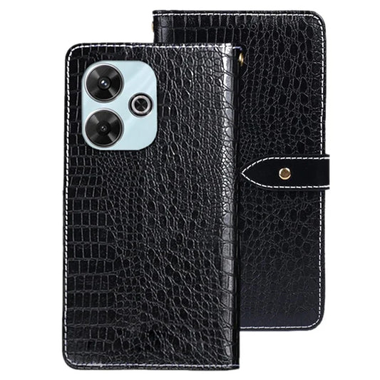 IDEWEI For Xiaomi Redmi 13 4G Case Wallet PU Leather Crocodile Texture Phone Cover