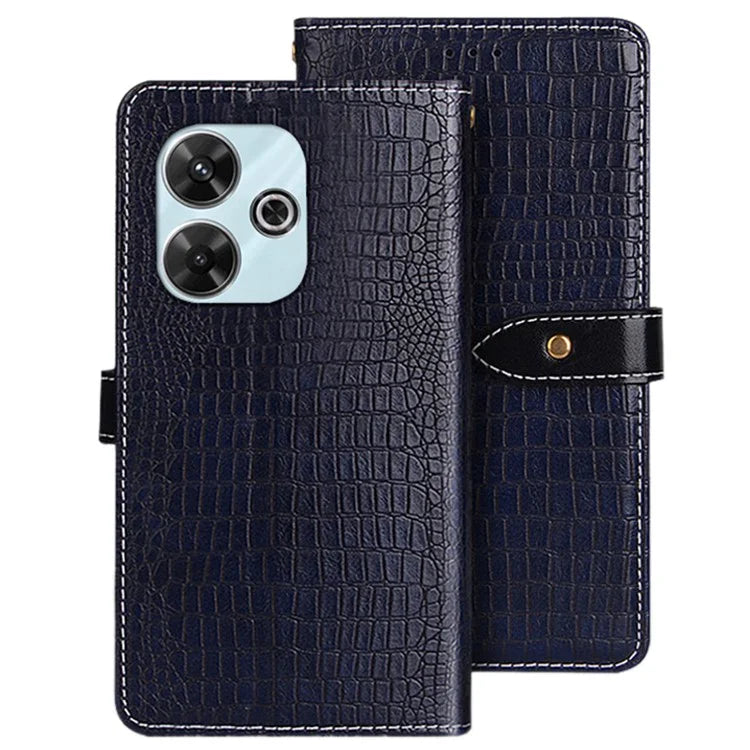 IDEWEI For Xiaomi Redmi 13 4G Case Wallet PU Leather Crocodile Texture Phone Cover