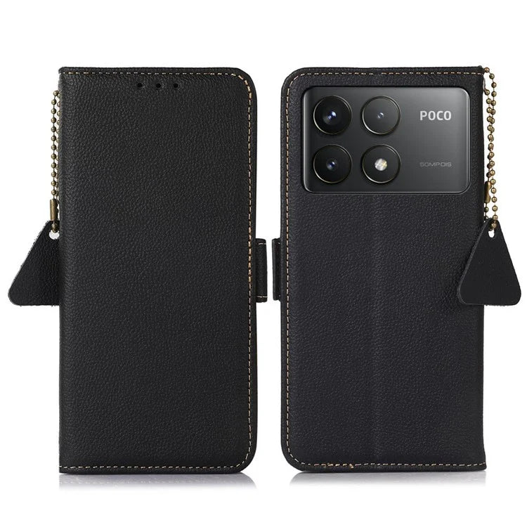 TJ For Xiaomi Poco F6 Pro 5G / Redmi K70 5G / K70 Pro 5G Case Stand Genuine Cow Leather Phone Cover