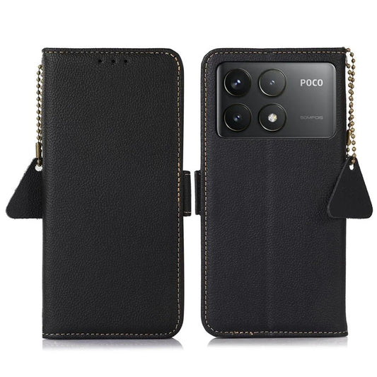 TJ For Xiaomi Poco F6 Pro 5G / Redmi K70 5G / K70 Pro 5G Case Stand Genuine Cow Leather Phone Cover