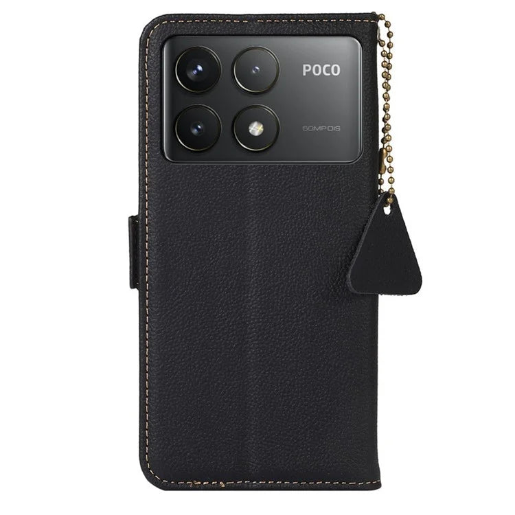 TJ For Xiaomi Poco F6 Pro 5G / Redmi K70 5G / K70 Pro 5G Case Stand Genuine Cow Leather Phone Cover