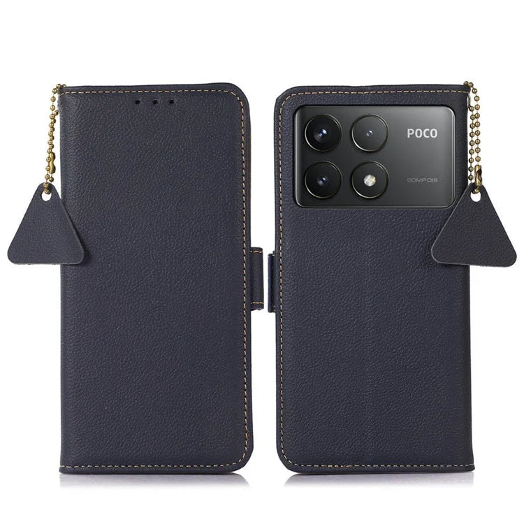 TJ For Xiaomi Poco F6 Pro 5G / Redmi K70 5G / K70 Pro 5G Case Stand Genuine Cow Leather Phone Cover