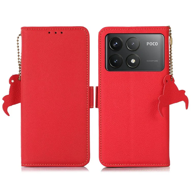 TJ For Xiaomi Poco F6 Pro 5G / Redmi K70 5G / K70 Pro 5G Case Stand Genuine Cow Leather Phone Cover