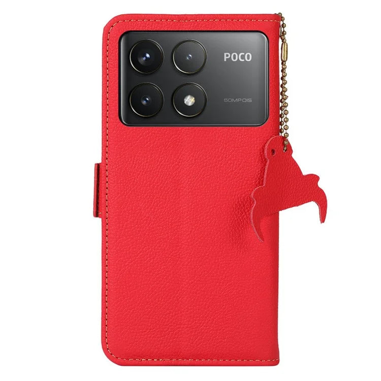 TJ For Xiaomi Poco F6 Pro 5G / Redmi K70 5G / K70 Pro 5G Case Stand Genuine Cow Leather Phone Cover