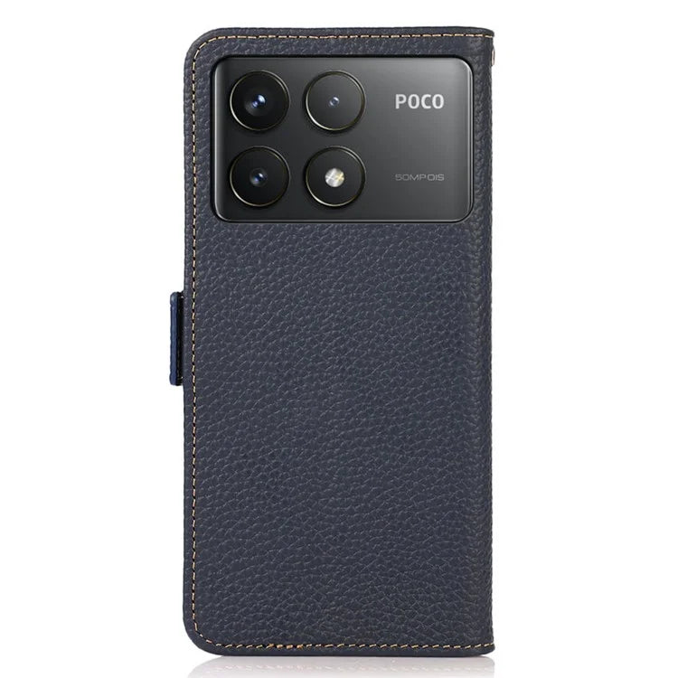 KHAZNEH For Xiaomi Poco F6 Pro 5G / Redmi K70 5G / K70 Pro 5G Case RFID Blocking Genuine Cow Leather Cover Lychee Pattern
