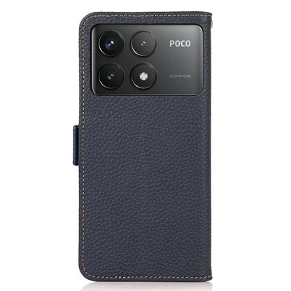 KHAZNEH For Xiaomi Poco F6 Pro 5G / Redmi K70 5G / K70 Pro 5G Case RFID Blocking Genuine Cow Leather Cover Lychee Pattern