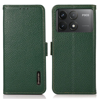 KHAZNEH For Xiaomi Poco F6 Pro 5G / Redmi K70 5G / K70 Pro 5G Case RFID Blocking Genuine Cow Leather Cover Lychee Pattern