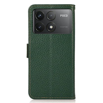 KHAZNEH For Xiaomi Poco F6 Pro 5G / Redmi K70 5G / K70 Pro 5G Case RFID Blocking Genuine Cow Leather Cover Lychee Pattern