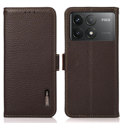 KHAZNEH For Xiaomi Poco F6 Pro 5G / Redmi K70 5G / K70 Pro 5G Case RFID Blocking Genuine Cow Leather Cover Lychee Pattern