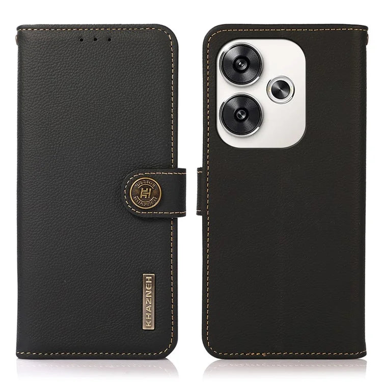 KHAZNEH For Xiaomi Poco F6 5G / Redmi Turbo 3 5G Case Genuine Cow Leather Wallet Cover