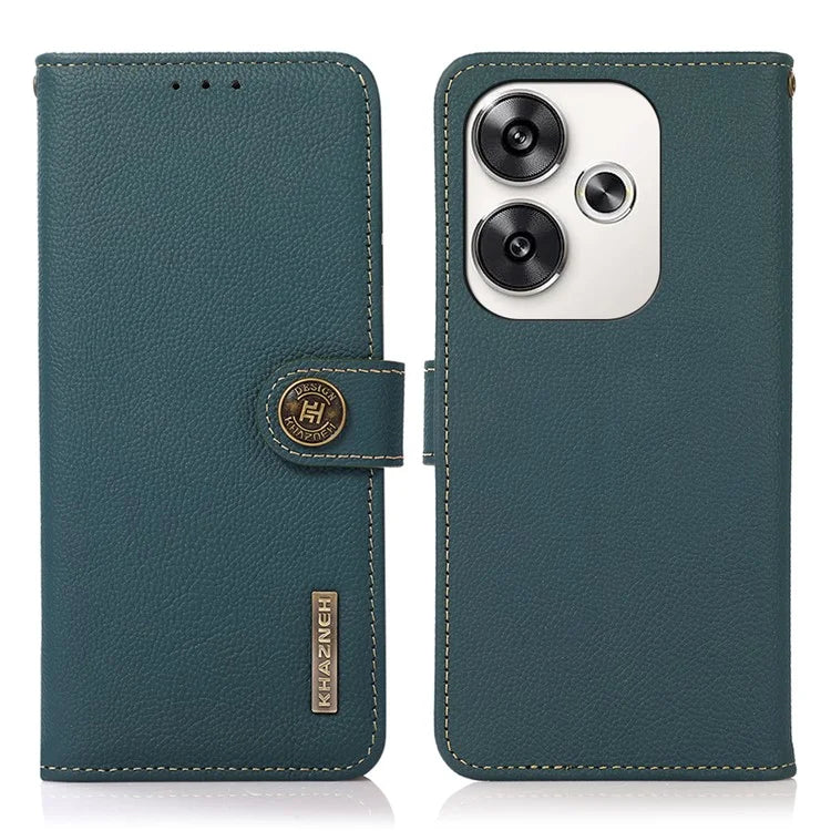 KHAZNEH For Xiaomi Poco F6 5G / Redmi Turbo 3 5G Case Genuine Cow Leather Wallet Cover